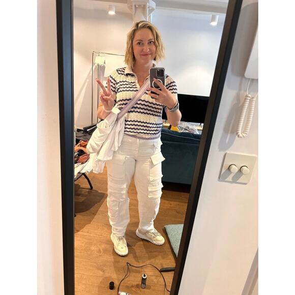 MAJE White Cotton Front Zipper Campy Pocket Clad Pocketo Cargo Pants Size 36 - Picture 16 of 16